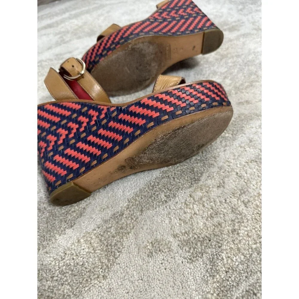 Coach‎ Gemma Women's Wedge Woven Leather Ankle Strap Sandals Size 7.5B -Tan